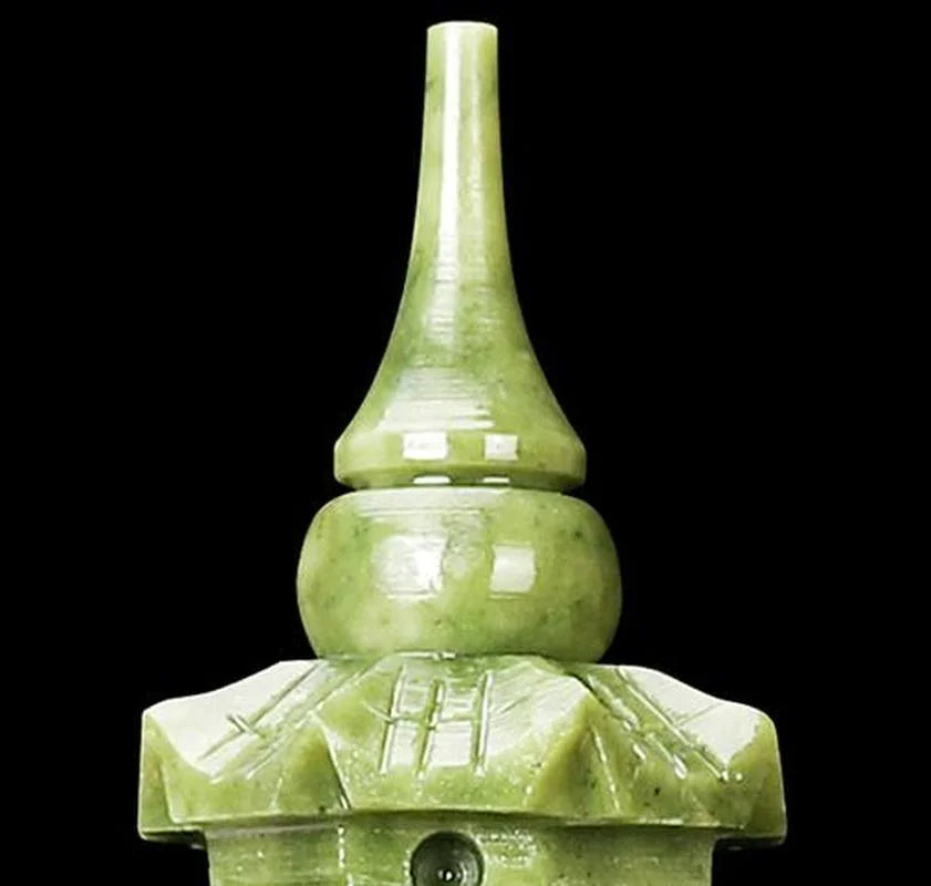 14cm Natural Jade Pagoda Carved Ornament for Home Decoration