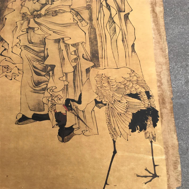 Ren Bonian Chinese Old Scroll Artist Core Portrait Flower & Bird Design Rice Paper Cut-Out Painting Slice for Home Decor