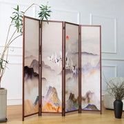 4 Panel Room Divider, Double-Sided Folding Privacy Screen for Home Office – Freestanding Wall Partition with New Chic Colorful Landscape 67" H x 63" W - 5.6 ft Tall