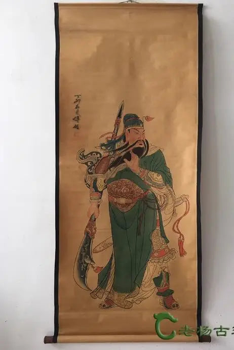 Antique Guan Gong Scroll – Hand-Painted Chinese Long Axis Wall Hanging
