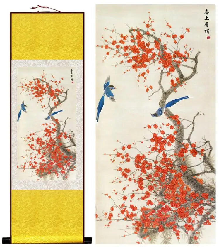 Birds and flower painting  silk  scroll painting  traditional birds and flower painting Chinese birds