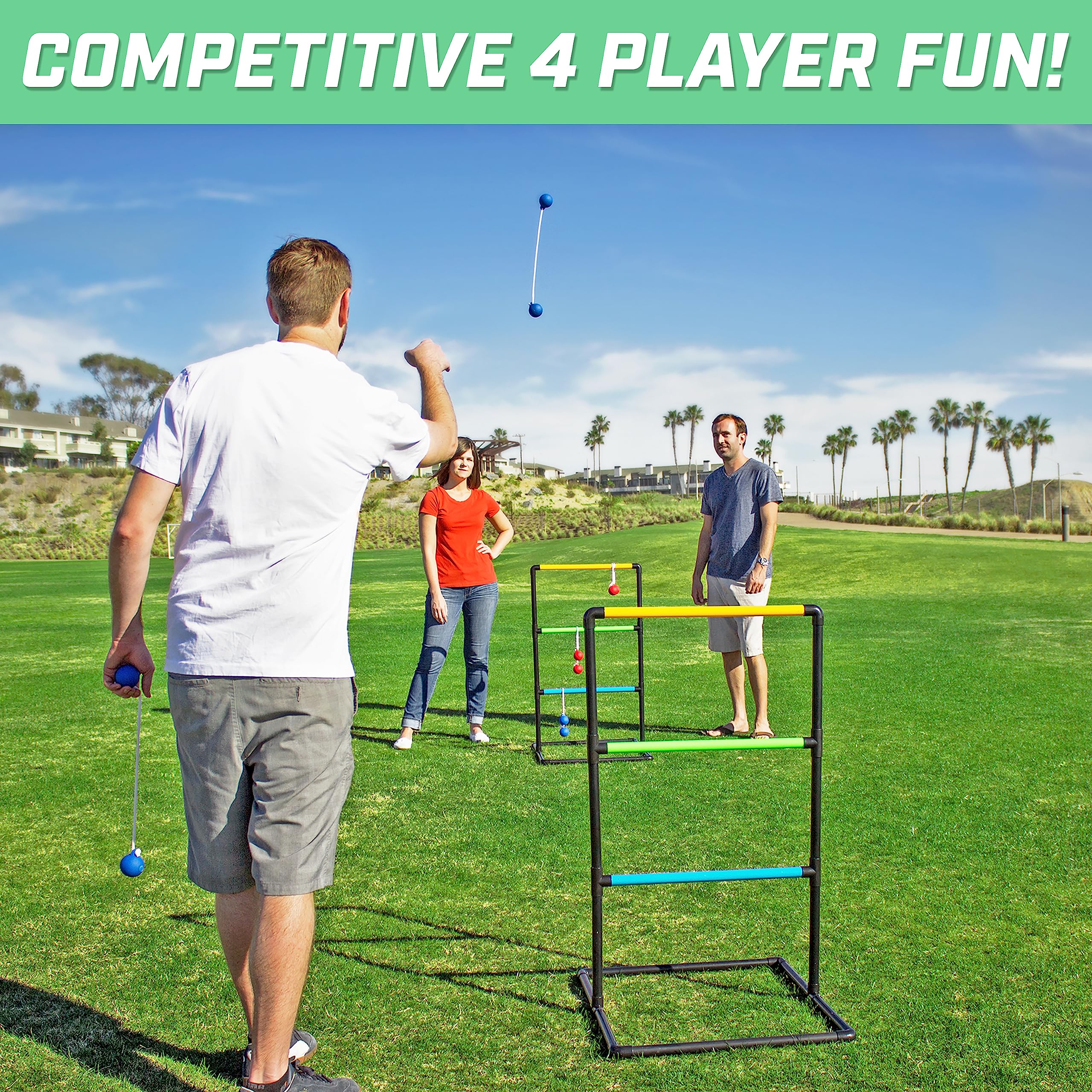 GoSports Ladder Toss Indoor & Outdoor Game Set with 6 Soft Rubber Bolo Balls and Travel Carrying Case - Choose Pro or Classic