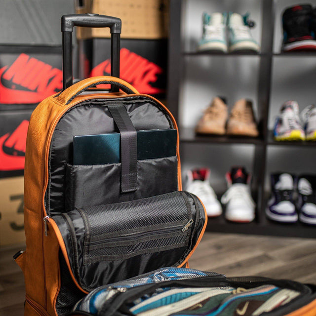 Brown Leather Carry-On Patented Roller Bag
