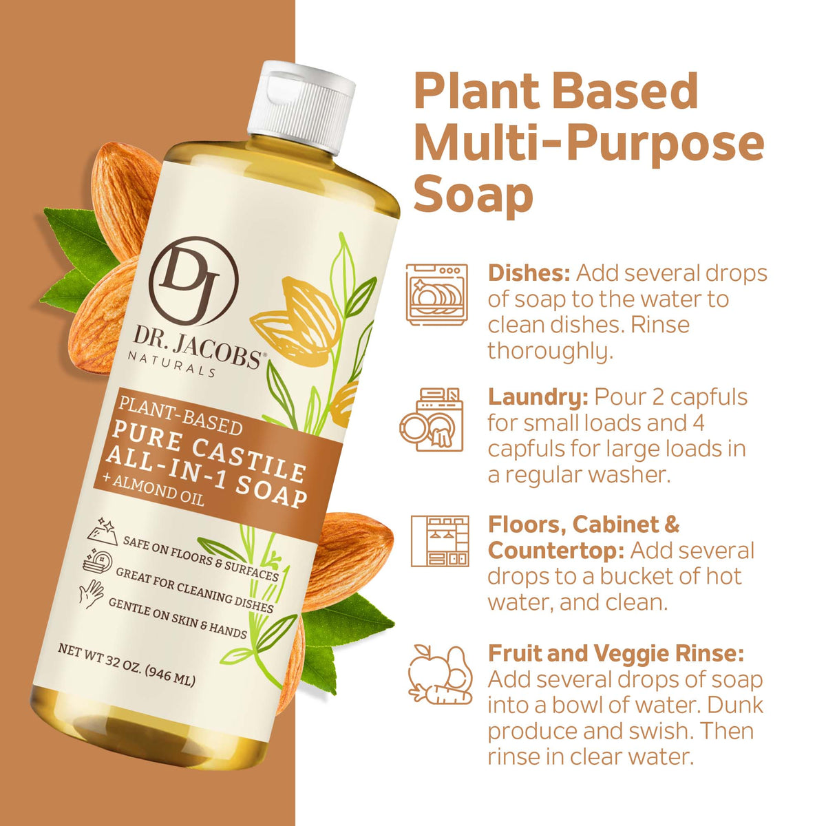 Almond All in 1 Castile Soap - Thin Formula