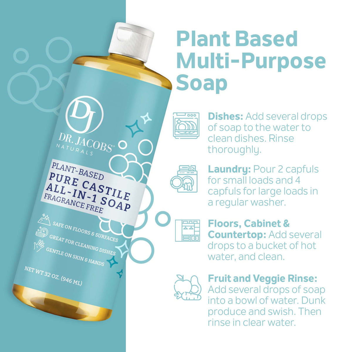 Unscented All in 1 Castile Soap - Thin Formula