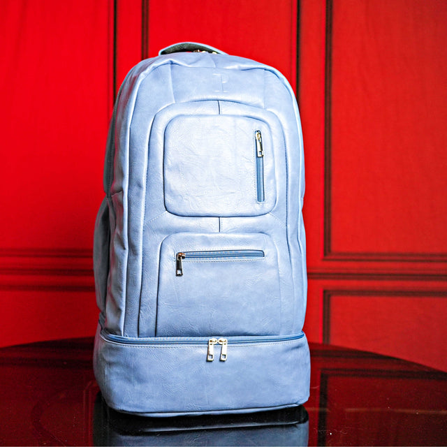 Baby Blue Leather Luxury Carry-On Patented Backpack