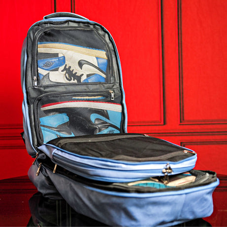 Baby Blue Leather Luxury Carry-On Patented Backpack