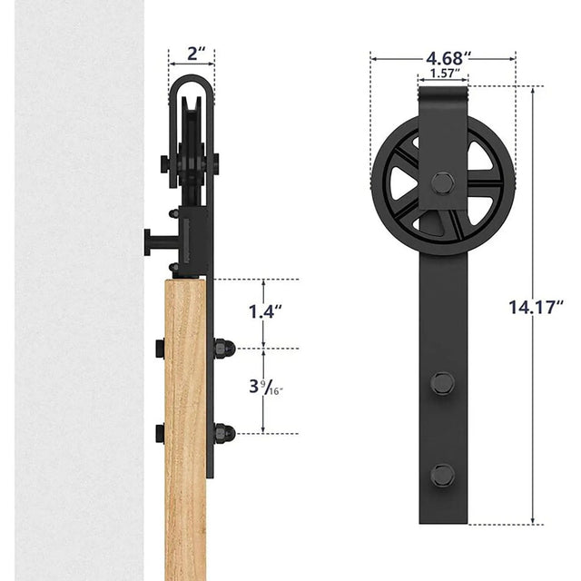 Big Spoke Wheel Roller Sliding Barn Door Hardware Kit (No Door)