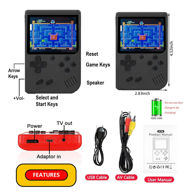 Handheld Video Game Console for Kids Portable Player Mini Arcade Electronic Toy, 400 Games Black