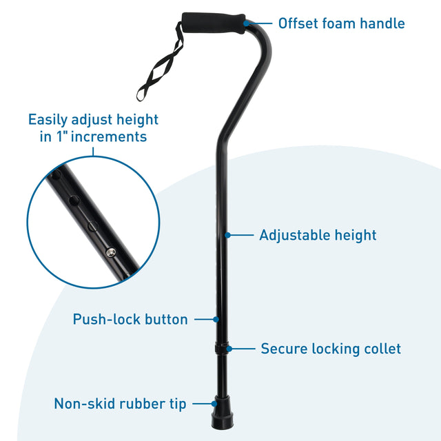 BodyMed Offset Cane, Aluminum, Adjustable Height