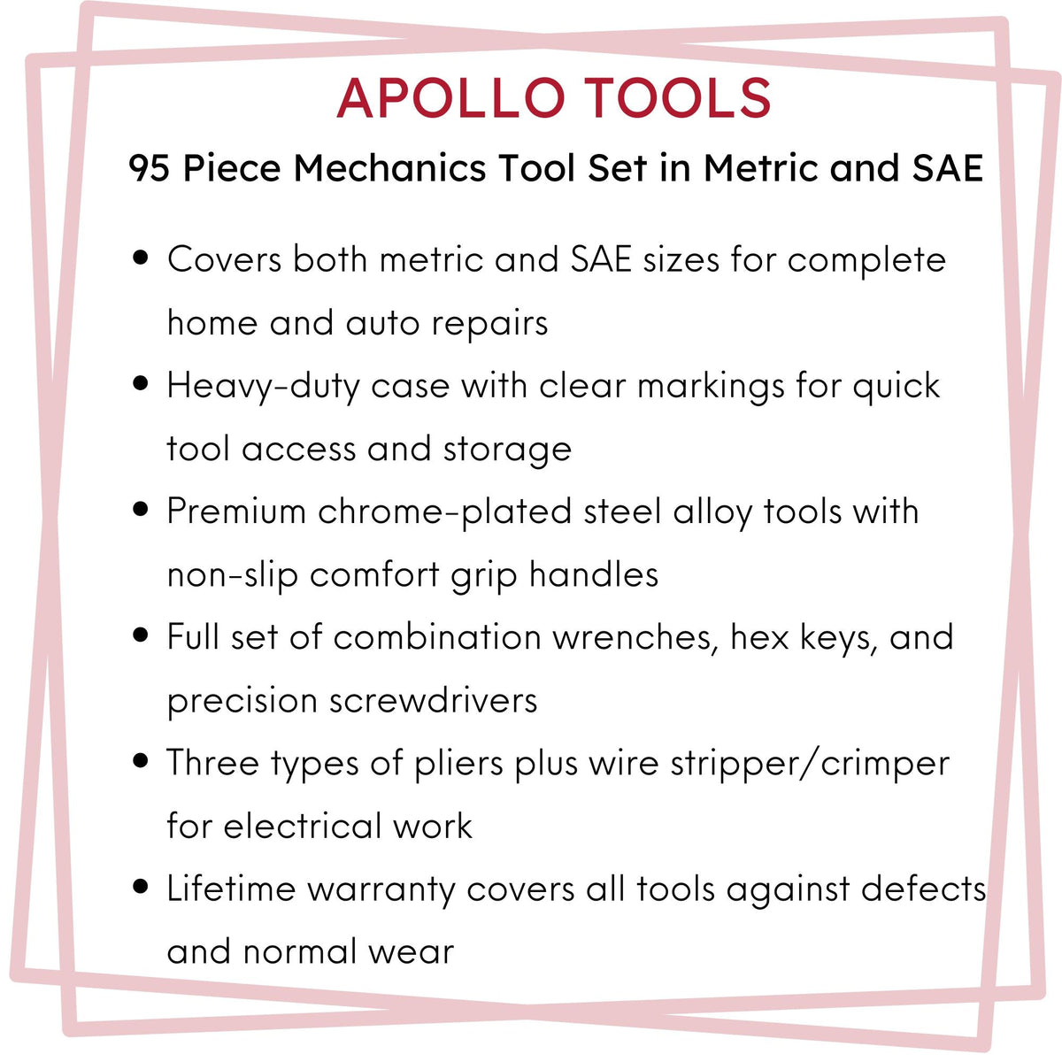 95 Piece Mechanics Tool Set in Metric and SAE for Small Engine, Mechanical and General Repairs – DT1242