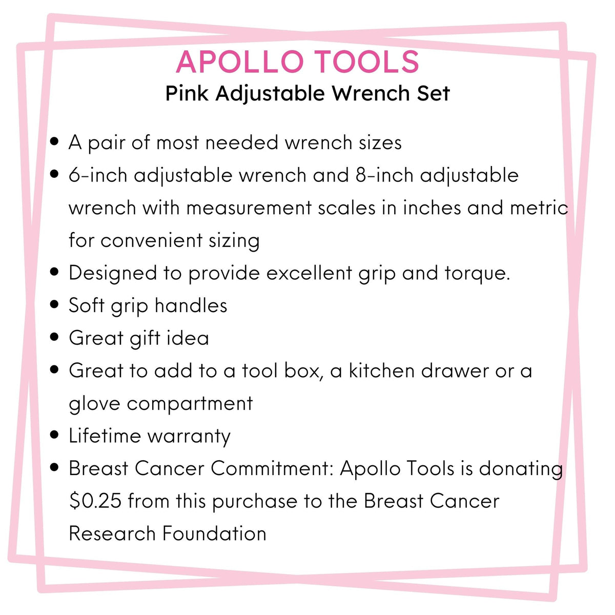2 Adjustable Wrenches - Pink - DT5007P