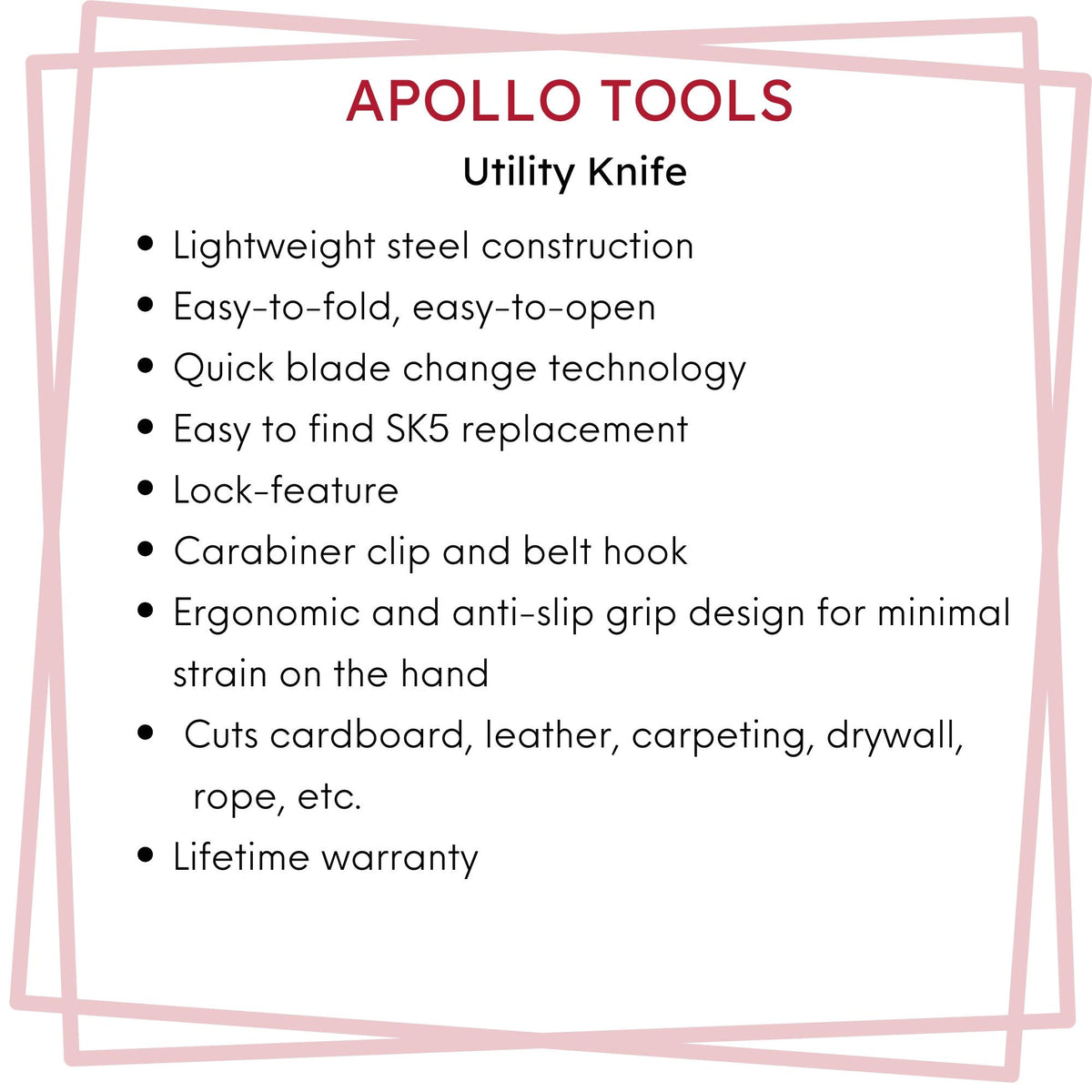Ergonomic Stainless Steel, Lightweight, Foldable Black Utility Knife with Carabiner Clip and Fast-Change Blade - DT5017