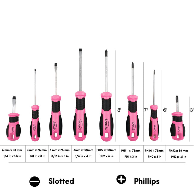 Apollo Tools 8 Pink Essential Screwdriver Set DT5018P