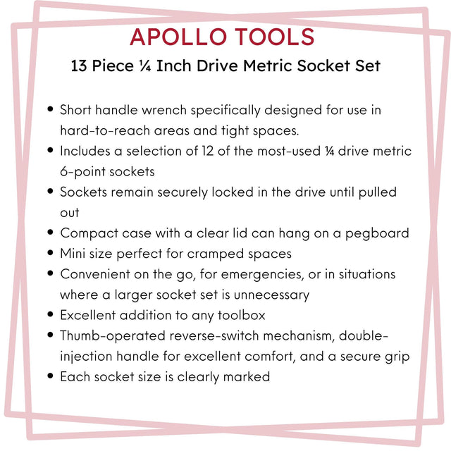 13 Piece ¼ Inch Drive Metric Socket Set - DT5023
