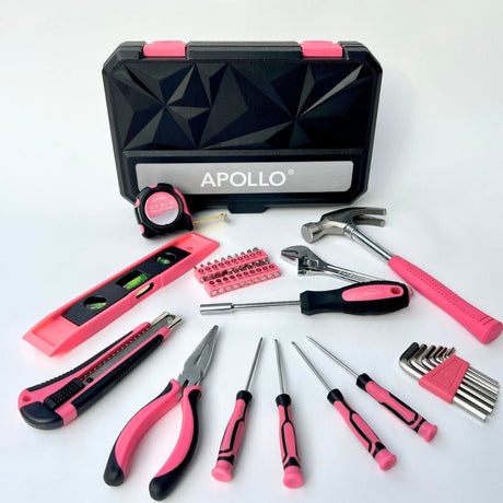 Apollo Tools New and Improved 39 Piece General Pink Tool Set in Storage Case for DIY Everyday Home Maintenance and Repairs- DT9711P