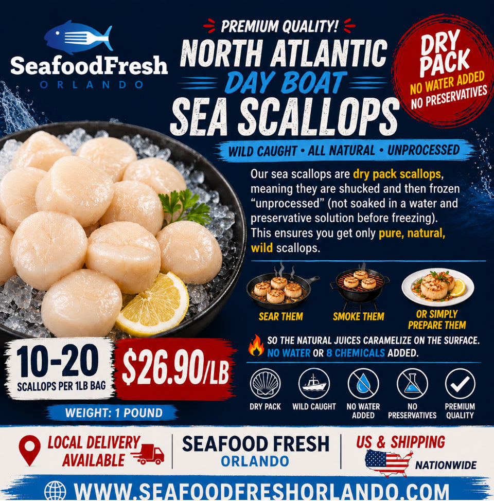 Dry Wild North Atlantic Scallops — 10/20 ct per lb