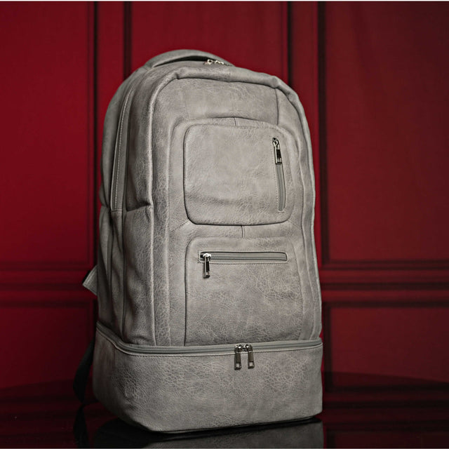Grey Leather Carry-On Patented Backpack
