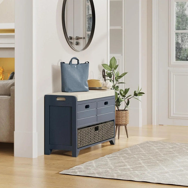 Hausvita 32" Storage Bench for Entryway, Shoe Bench with Storage Removable Basket and 2 Drawers