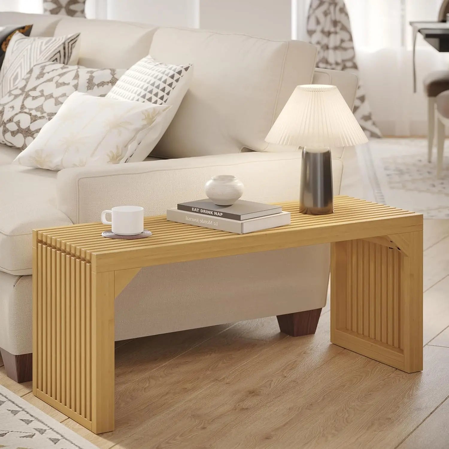 Hausvita HiKingQueens 35" Dining Bench, Indoor Wood Bench for Entryway,Living Room,Kitchen and Bedroom (Nature, Long Bench)