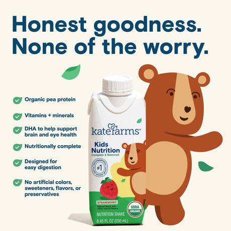 Kate Farms Kid's Nutrition Shake, Strawberry, Case/12