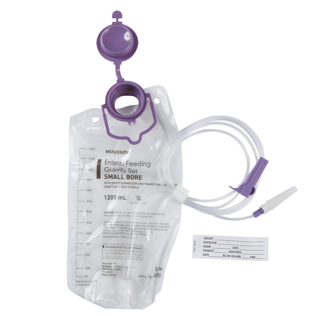 McKesson Enteral Gravity Feeding Bag Set with ENFit Connector, Small Bore