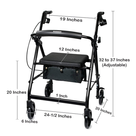 McKesson Lightweight 4 Wheel Rollator Walker, Black
