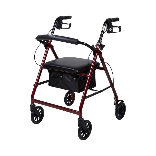 McKesson Lightweight 4 Wheel Rollator Walker, Red