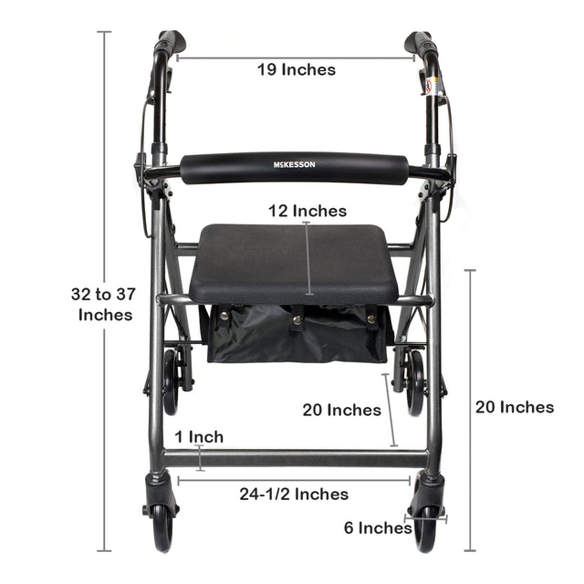 McKesson Lightweight 4 Wheel Rollator Walker, Silver