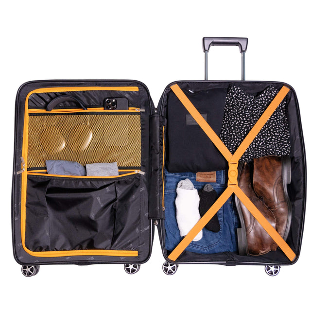 24-inch Black Hardcase Roller Luggage with 360° Wheels & TSA Lock