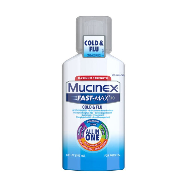 Mucinex Fast-Max Cold & Flu Relief All-In-One Liquid, Maximum Strength, 6 fl oz
