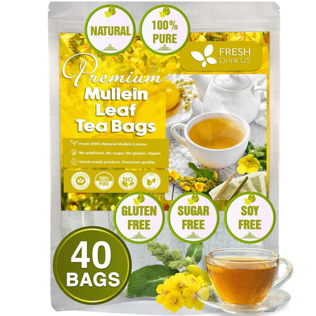 Mullein Leaf Tea Bags, 100% Natural & Pure from Mullein Leaves. Loose Leaf Mullein Herbal Tea. Made with Natural Material Tea Bags. No Sugar, No Caffeine, No Gluten, Vegan.