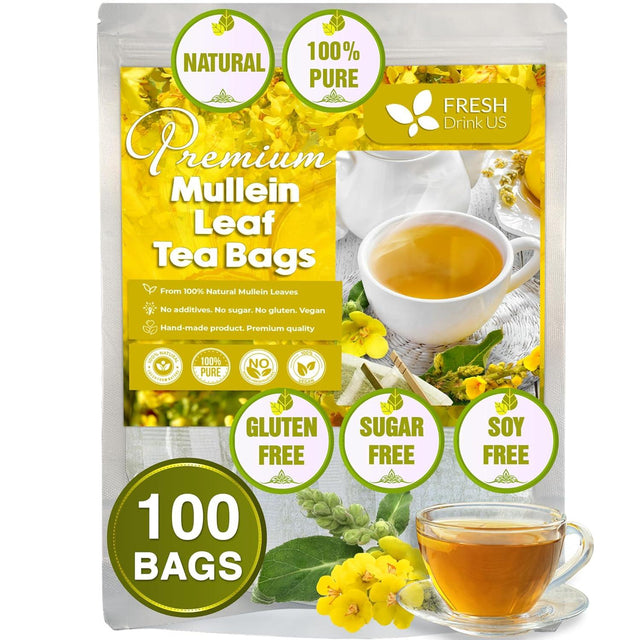 Mullein Leaf Tea Bags, 100% Natural & Pure from Mullein Leaves. Loose Leaf Mullein Herbal Tea. Made with Natural Material Tea Bags. No Sugar, No Caffeine, No Gluten, Vegan.