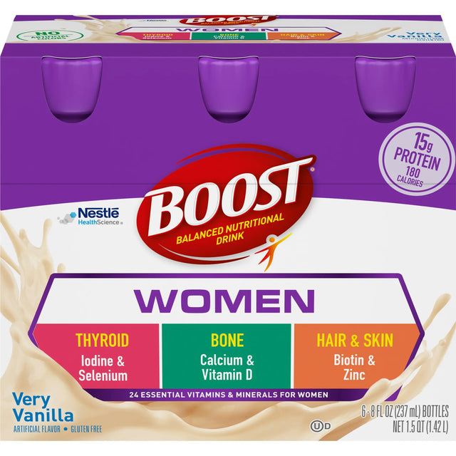Nestle Boost Women Balanced Nutritional Drink, Very Vanilla, 8 oz bottle, CS/24