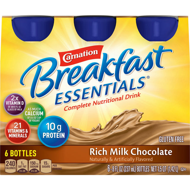 Nestle Carnation Breakfast Essentials, 8 oz Bottle, Rich Milk Chocolate