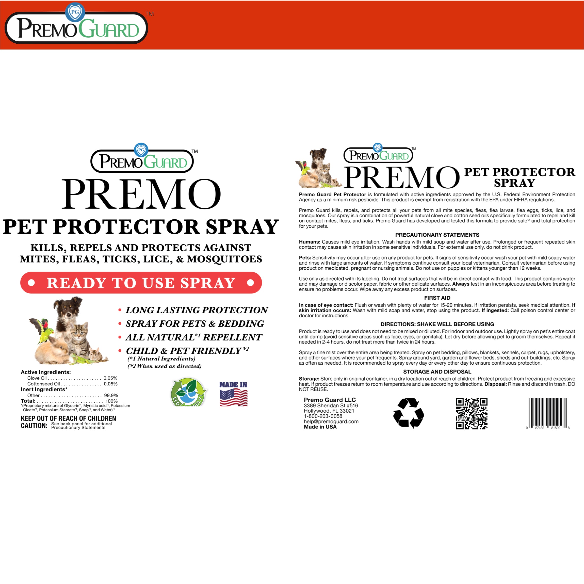 Pet Protector Spray | Plant Based Non-Toxic | Premo Guard (C)
