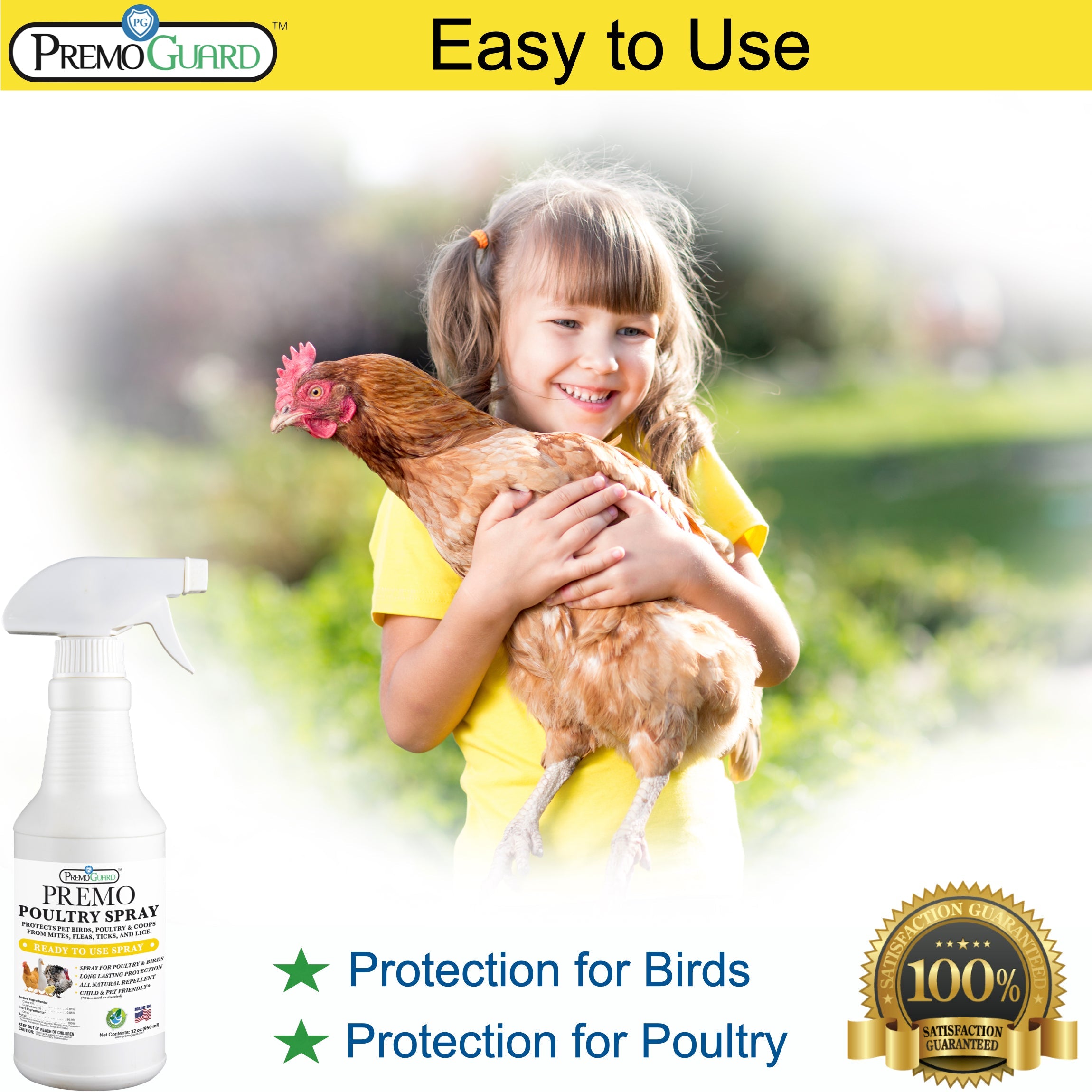 Poultry Spray for Mites | Plant Based Natural Non-Toxic | Premo Guard (C)