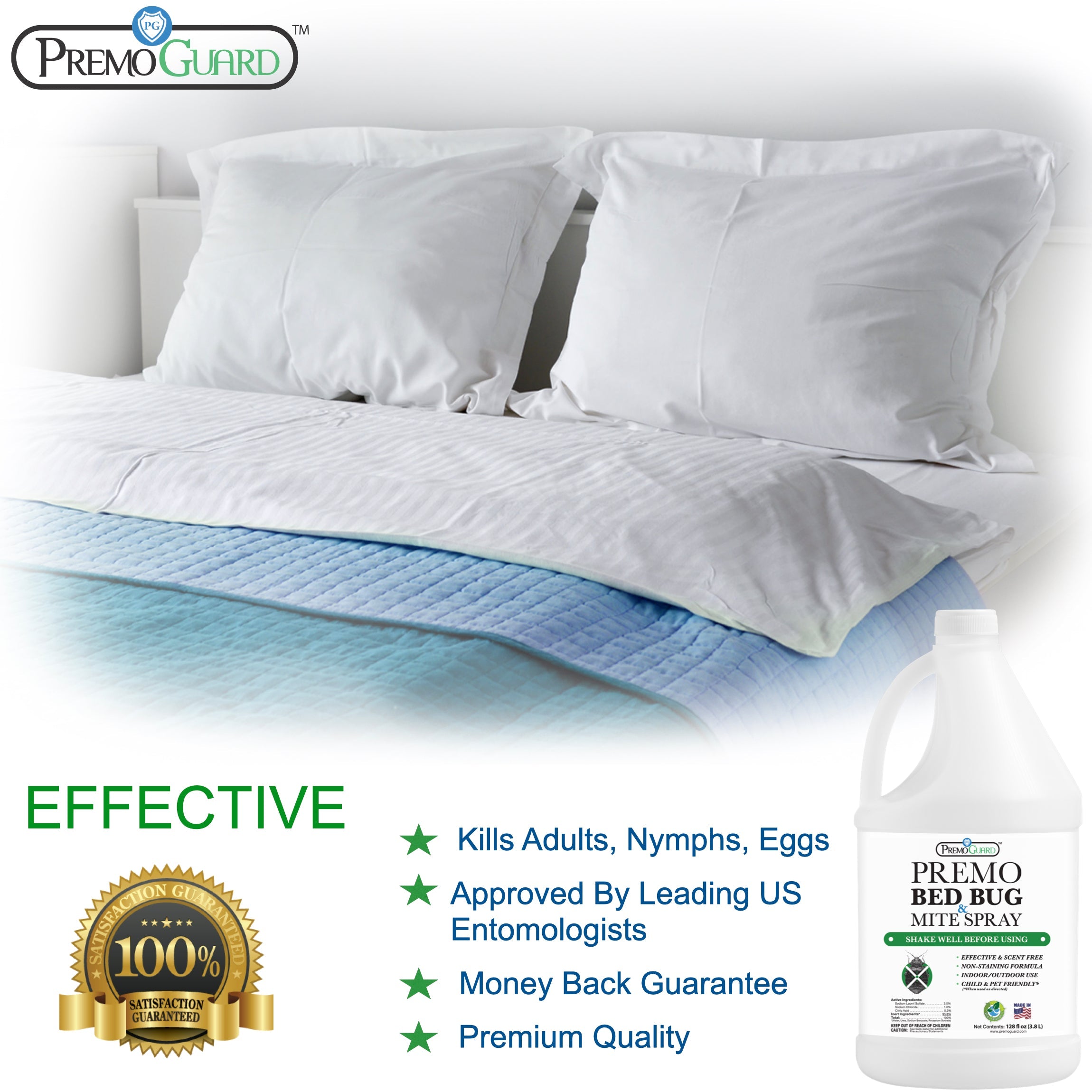 Bed Bug & Mite Killer Spray | Natural & Non-Toxic | Premo Guard (C)