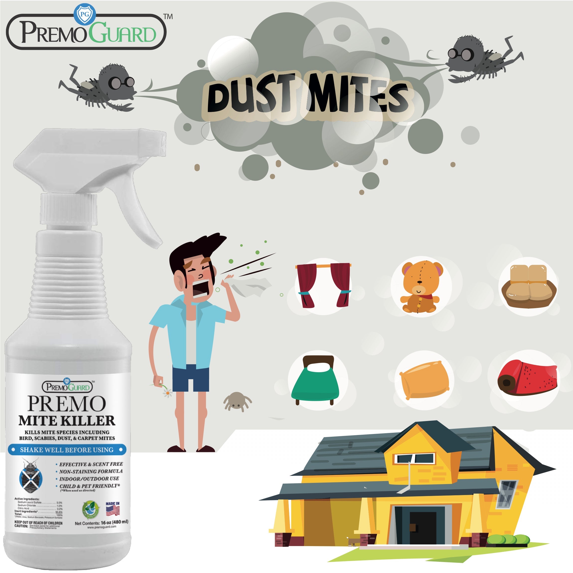Mite Killer Spray | Natural & Non-Toxic | Premo Guard (C)