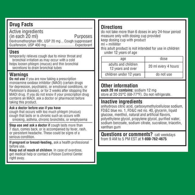 Robitussin Adult Cough + Chest Congestion DM, Maximum Strength, Rasberry Flavor