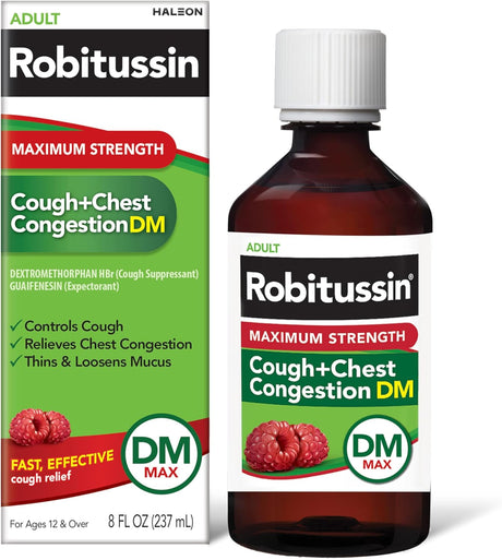 Robitussin Adult Cough + Chest Congestion DM, Maximum Strength, Rasberry Flavor