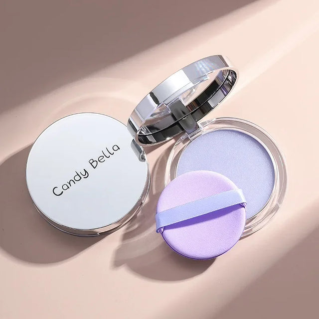 Matte Setting Powder Lasting Oil-Control Purple Glitter Pressed Powder Brightening Face Powder Jelly Compact Foundation Makeup
