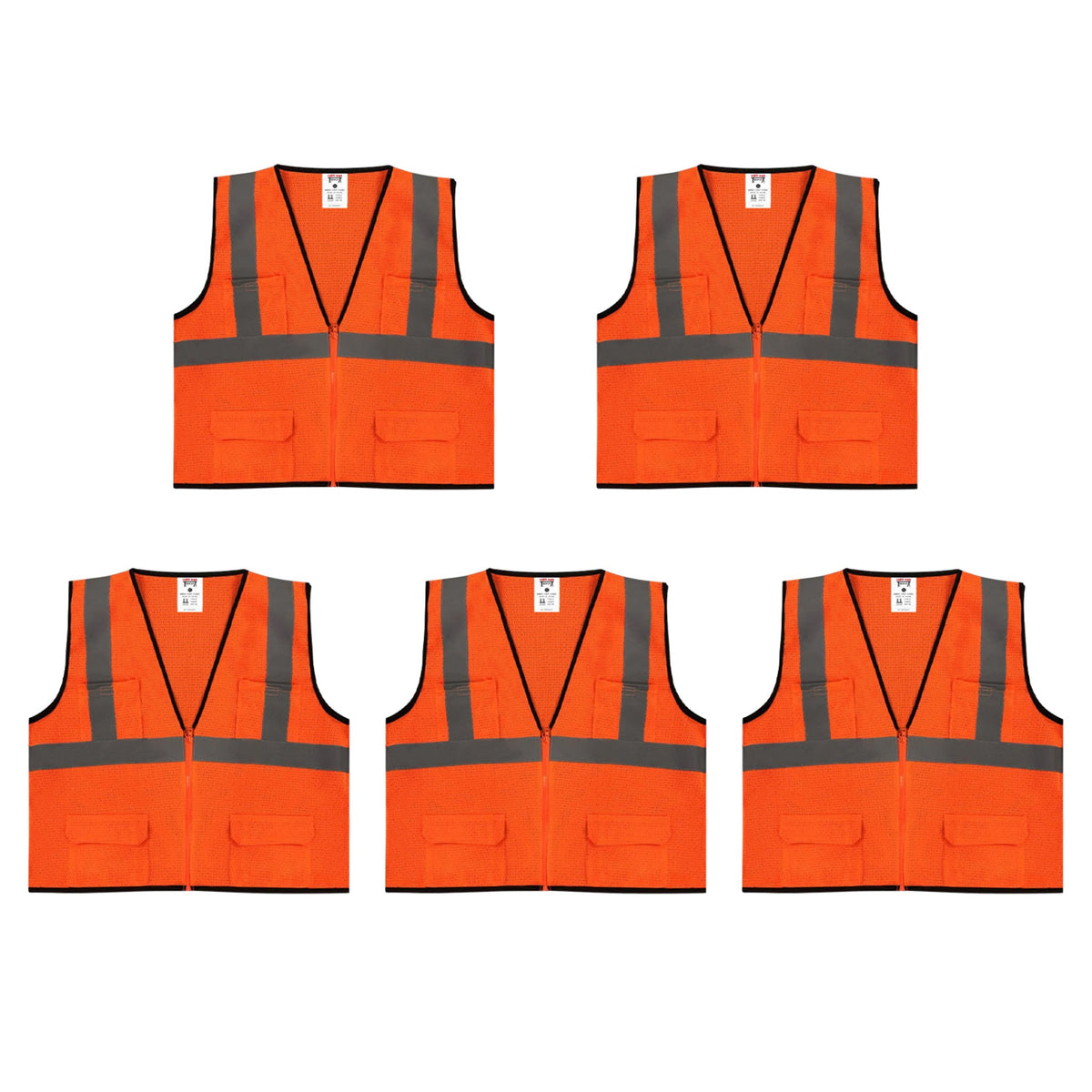 Safety Main 05EAMO Economy Vest, Class 2, All Mesh, Hi-Vis Orange, Pack of 5