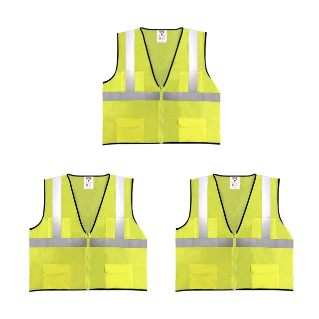 Safety Main 05EAMYZ Economy Vest, Class 2, All Mesh, Hi-Vis Yellow, Pack of 3