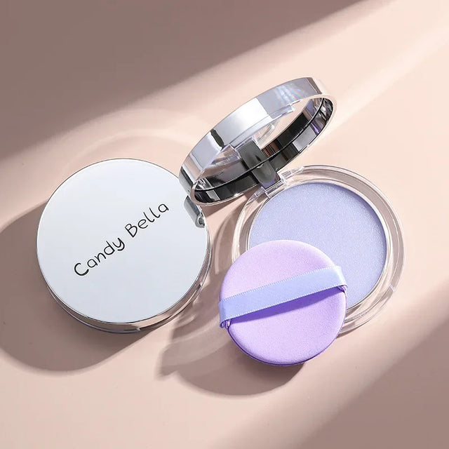 Matte Setting Powder Lasting Oil-Control Purple Glitter Pressed Powder Brightening Face Powder Jelly Compact Foundation Makeup