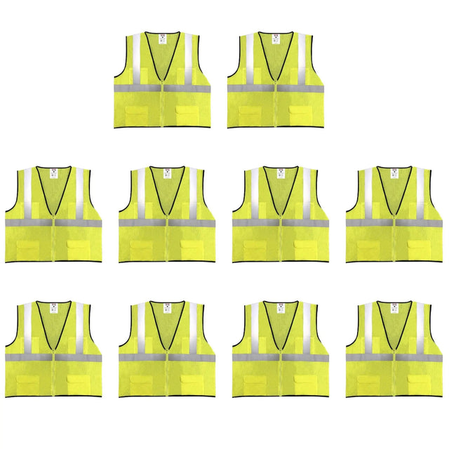 Safety Main 05EAMYZ Economy Vest, Class 2, All Mesh, Hi-Vis Yellow, Pack of 10