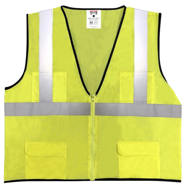 Safety Main 05EAMYZ Economy Vest, Class 2, All Mesh, Hi-Vis Yellow, Pack of 3