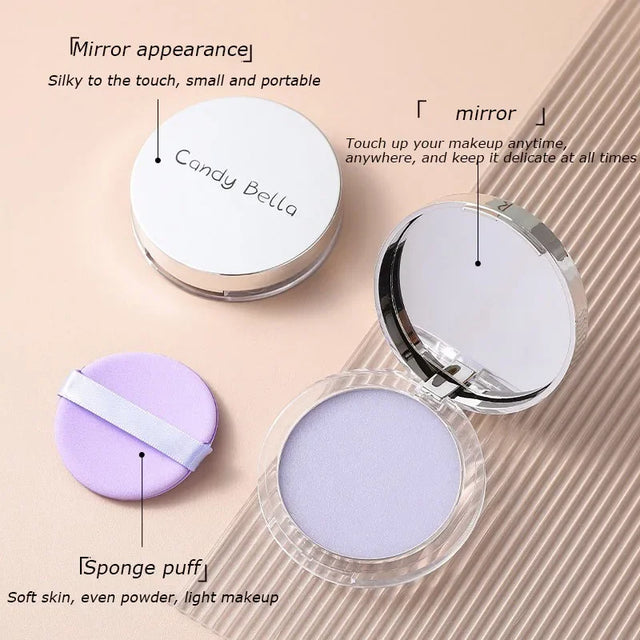 Matte Setting Powder Lasting Oil-Control Purple Glitter Pressed Powder Brightening Face Powder Jelly Compact Foundation Makeup