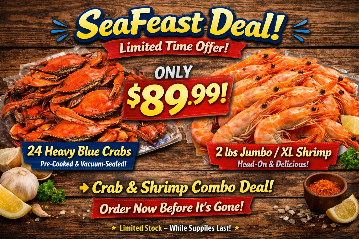 Cooked Crab & Shrimp Seafood Platter — 24 Blue Crabs + 2 lbs Jumbo Shrimp