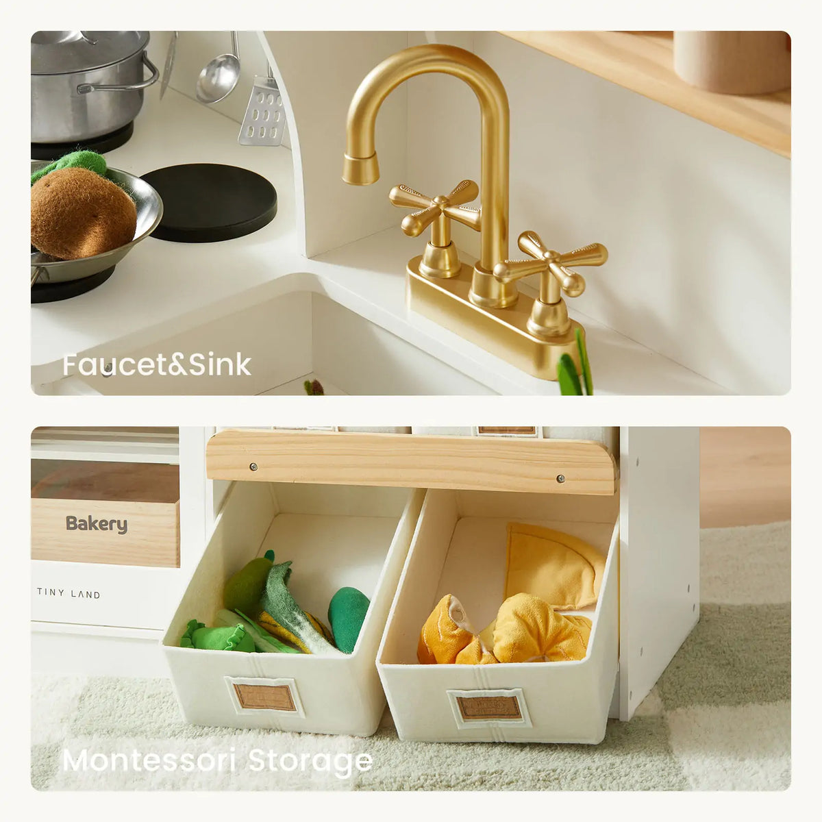 Tiny Land® Wooden Play Kitchen with Storage for Creative Toddlers